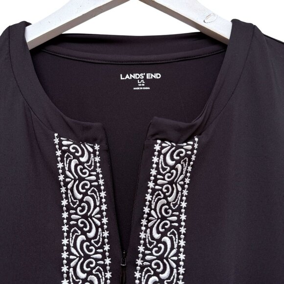 Lands End Swim Cover Up Size Large Black White Beach Tunic Top Embroidered - Picture 4 of 9